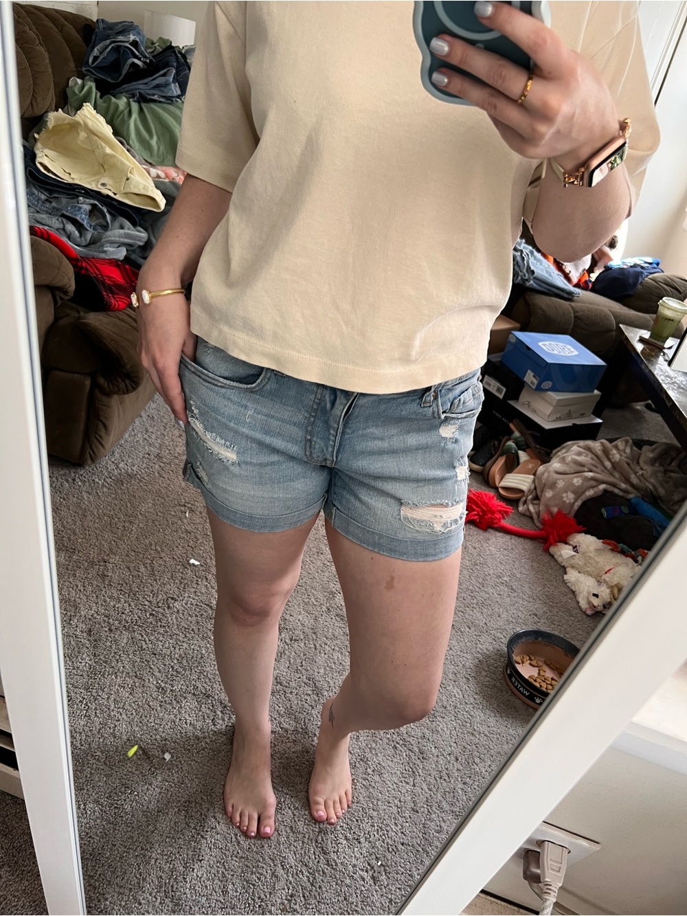 Light wash ripped high rise midi shorts from Aeropostale